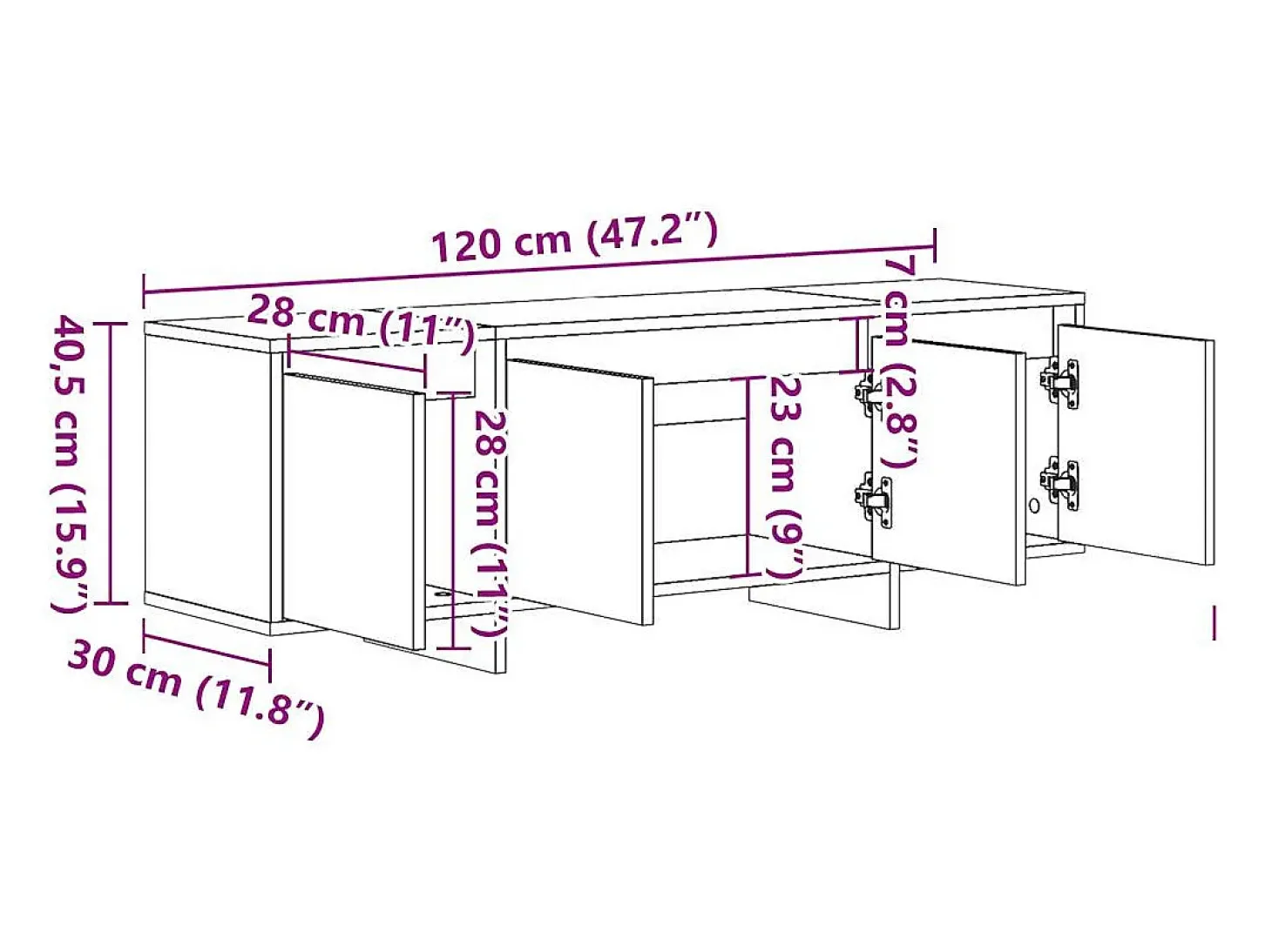 Móvel de TV 120x30x40,5 cm derivados de madeira madeira velha