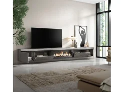 Móvel de TV, 368x35x45, Lareira eléctrica XXL, Suspensos, Cimento