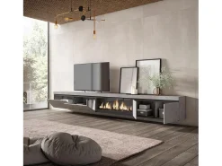 Móvel de TV, 368x35x45, Lareira eléctrica XXL, Suspensos, Cimento