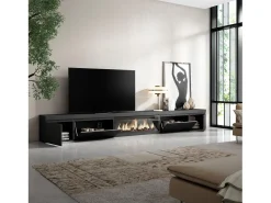 Móvel de TV, 368x35x45, Lareira eléctrica XXL, Preto