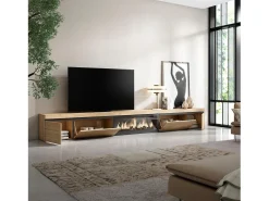 Móvel de TV, 368x35x45, Lareira eléctrica XXL, Carvalho
