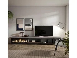 Móvel de TV, 317x35x45cm, Lareira eléctrica XXL, Cimento