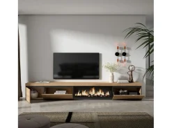 Móvel de TV, 317x35x45cm, Lareira eléctrica XXL, Carvalho
