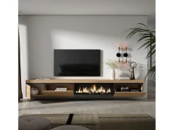 Móvel de TV, 317x35x45cm, Lareira eléctrica XXL, Suspensos, Carvalho