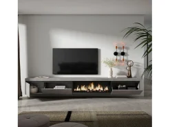 Móvel de TV, 317x35x45cm, Lareira eléctrica XXL, Suspensos, Cimento