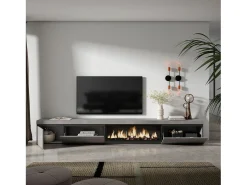 Móvel de TV, 317x35x45cm, Lareira eléctrica XXL, Cimento