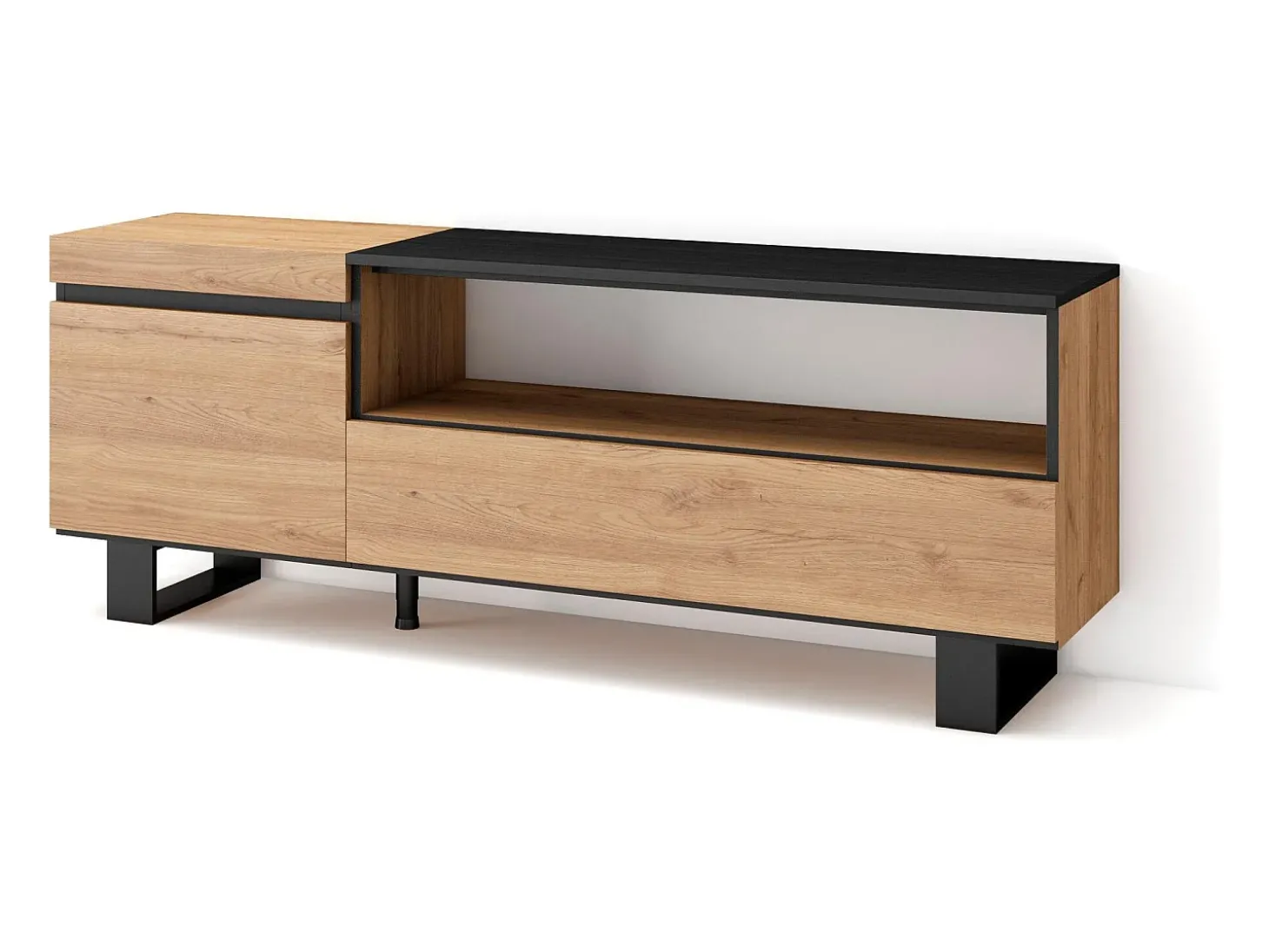 Móvel de TV, 150x35x57cm, Para televisores até 65", Design industrial, Carvahlo e preto