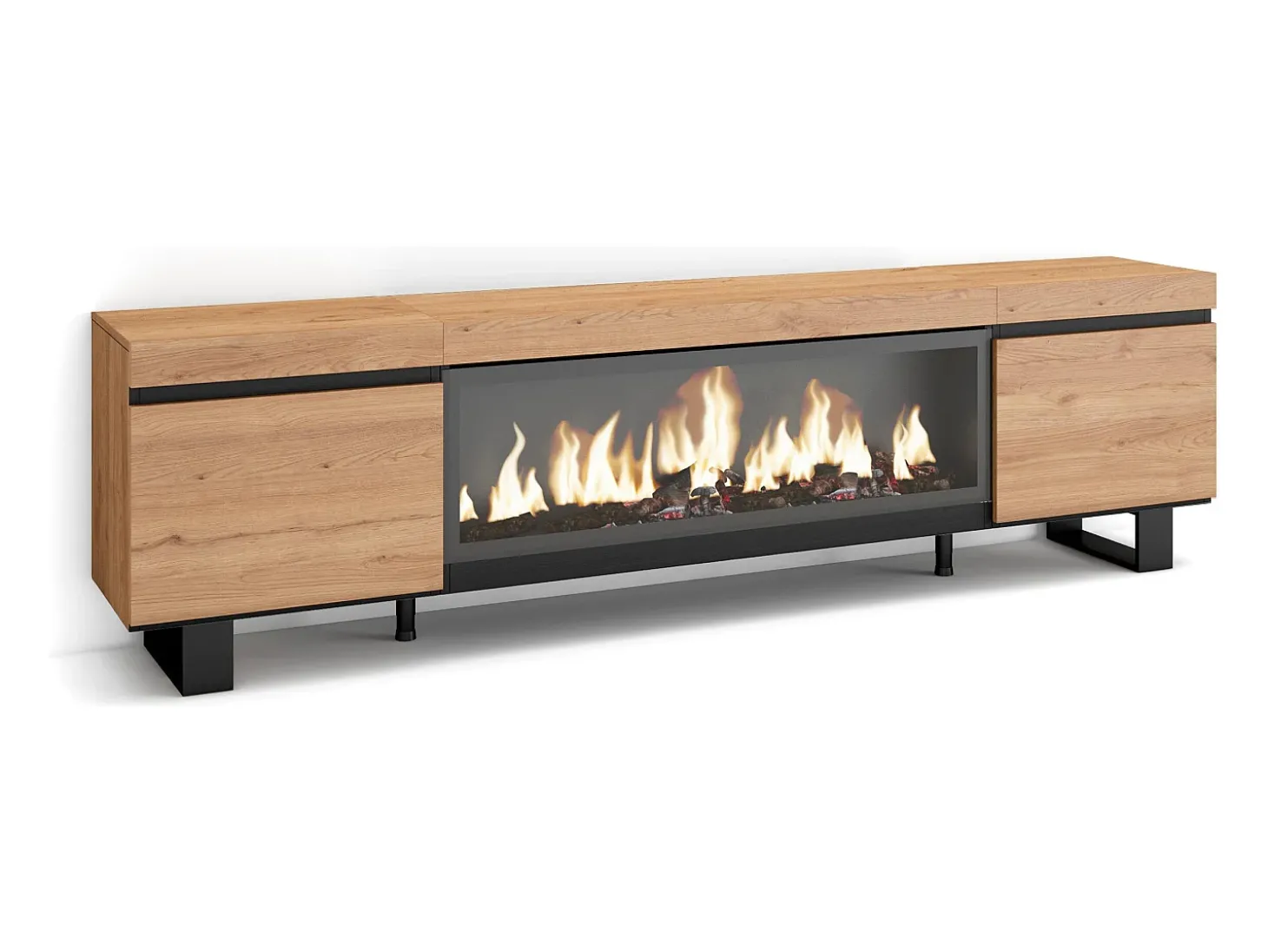 Móvel de TV, 208x35x57cm, Para televisores até 80", Lareira eléctrica XXL, Design industrial, Carvahlo