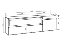 Móvel de TV, 150x35x45cm, Para televisores até 65", Lareira eléctrica, Suspensos, Cimento