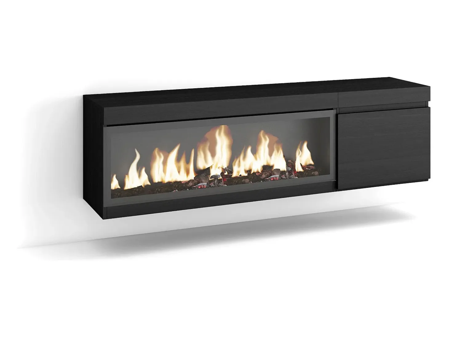 Móvel de TV, 158x35x45cm, Para televisores até 65", Lareira eléctrica XXL, Suspensos, Preto