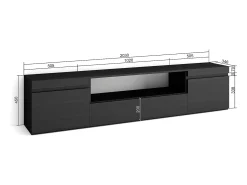 Móvel de TV, 200x35x45cm, Para televisores até 80", Estante para TV, Preto