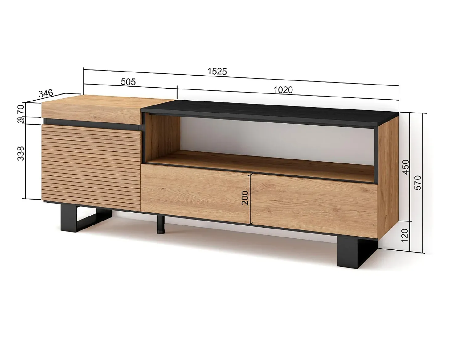 Móvel de TV, 150x35x57cm, Para televisores até 65", Design industrial, Carvahlo