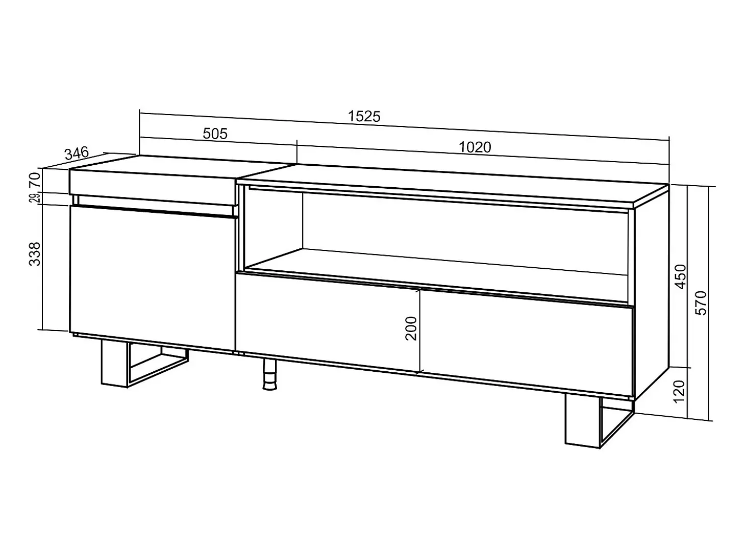 Móvel de TV, 150x35x57cm, Para televisores até 65", Design industrial, Carvahlo