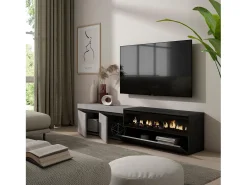 Móvel de TV, 200x35x45cm, Para televisores até 80", Lareira eléctrica, Cimento