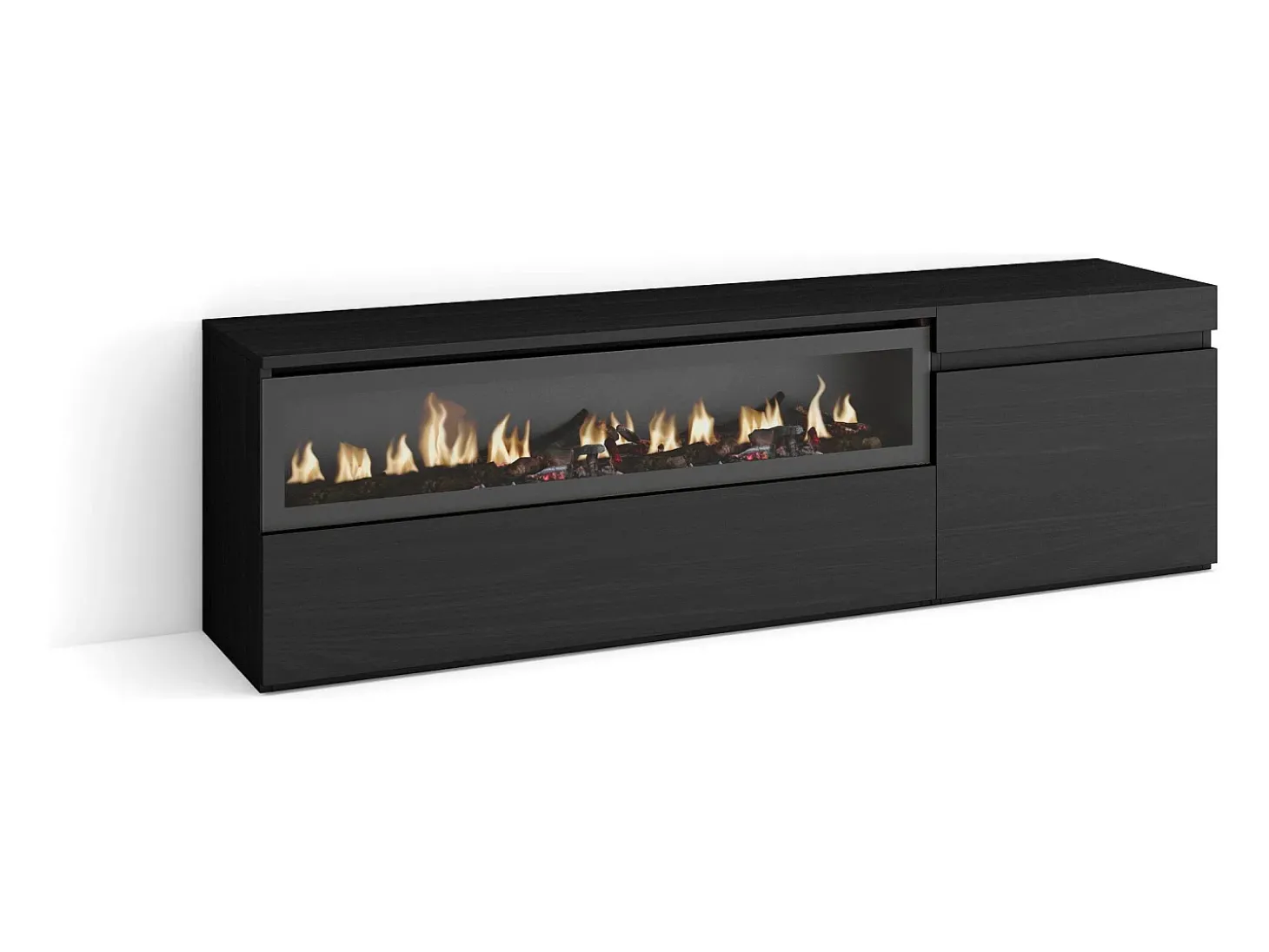 Móvel de TV, 150x35x45cm, Para televisores até 65", Lareira eléctrica, Preto