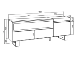 Móvel de TV, 150x35x57cm, Para televisores até 65", Lareira eléctrica, Design industrial, Branco e preto