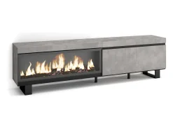 Móvel de TV, 208x35x57cm, Para televisores até 80", Lareira eléctrica XXL, Design industrial, Cimento