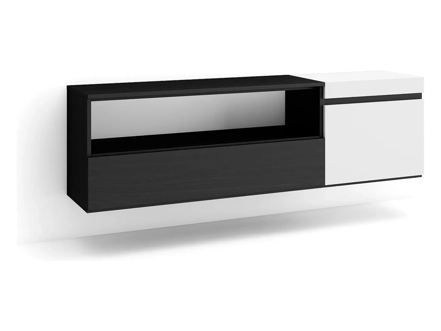 Móvel de TV, 150x35x45cm, Para televisores até 65", Suspensos, Branco e preto