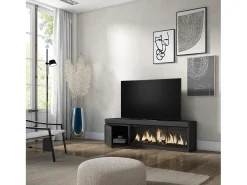 Móvel de TV, 158x35x45cm, Para televisores até 65", Lareira eléctrica XXL, Preto