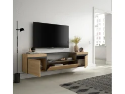 Móvel de TV, 200x35x45cm, Para televisores até 80", Suspensos, Carvahlo e preto