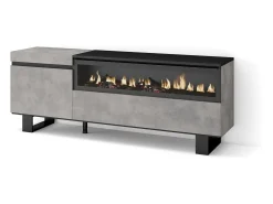 Móvel de TV, 150x35x57cm, Para televisores até 65", Lareira eléctrica, Design industrial, Cimento