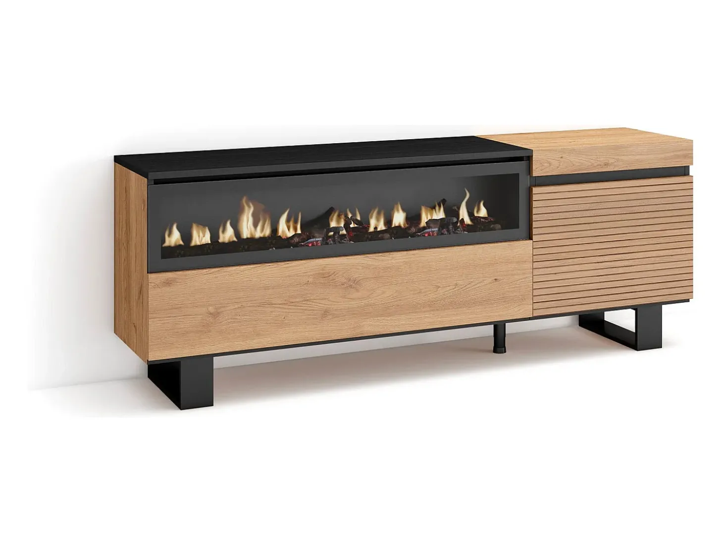 Móvel de TV, 150x35x57cm, Para televisores até 65", Lareira eléctrica, Design industrial, Carvahlo