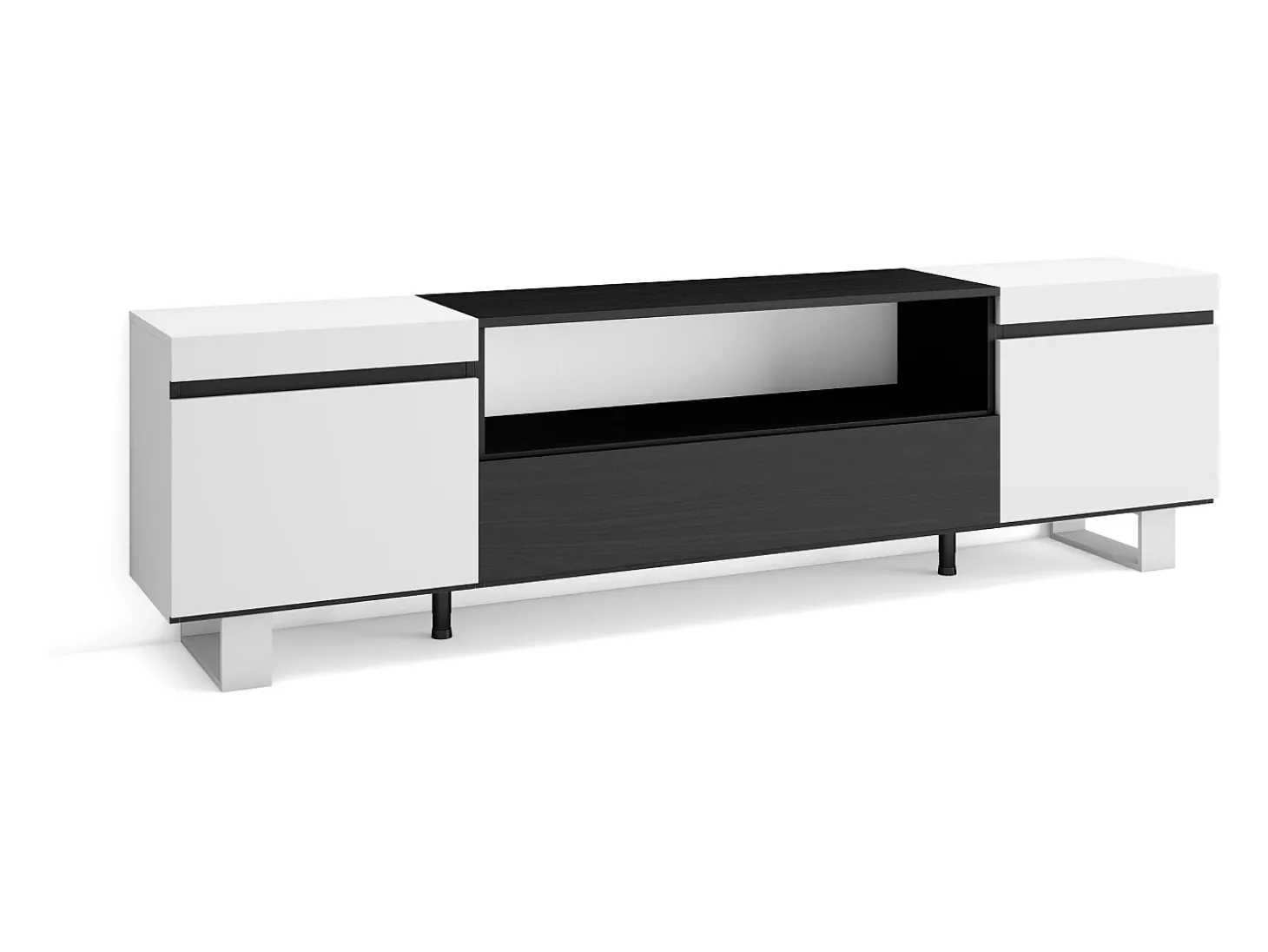Móvel de TV, 200x35x57cm, Para televisores até 80", Design industrial, Branco e preto