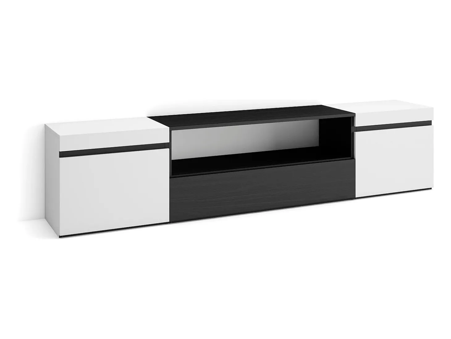 Móvel de TV, 200x45x35cm, Para televisores até 80", Estante para TV, Branco e preto