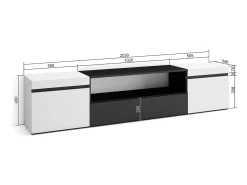 Móvel de TV, 200x45x35cm, Para televisores até 80", Estante para TV, Branco e preto
