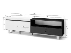 Móvel de TV, 200x35x57cm, Para televisores até 80", Design industrial, Branco e preto