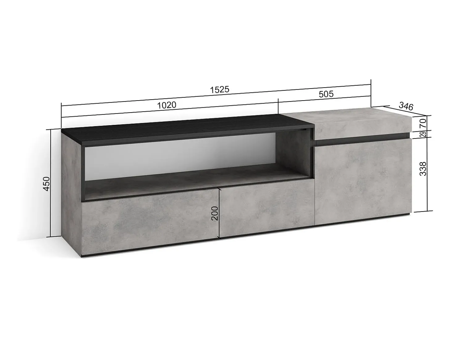 Móvel de TV, 150x35x45cm, Para televisores até 65", Estante para TV, Cimento