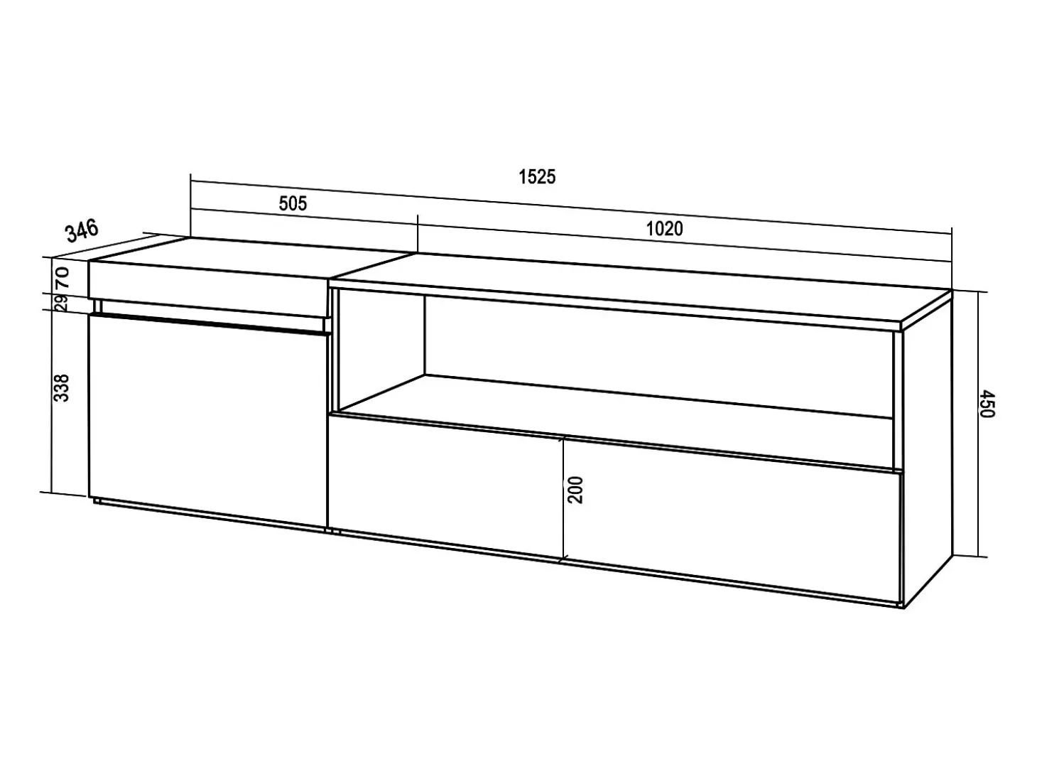 Móvel de TV, 150x35x45cm, Para televisores até 65", Estante para TV, Branco e preto