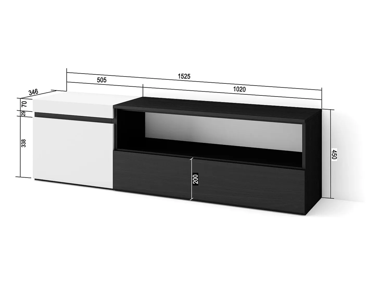 Móvel de TV, 150x35x45cm, Para televisores até 65", Estante para TV, Branco e preto