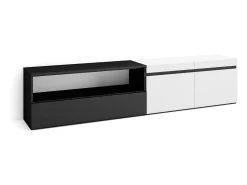 Móvel de TV, 200x35x45cm, Para televisores até 80", Estante para TV, Branco e preto