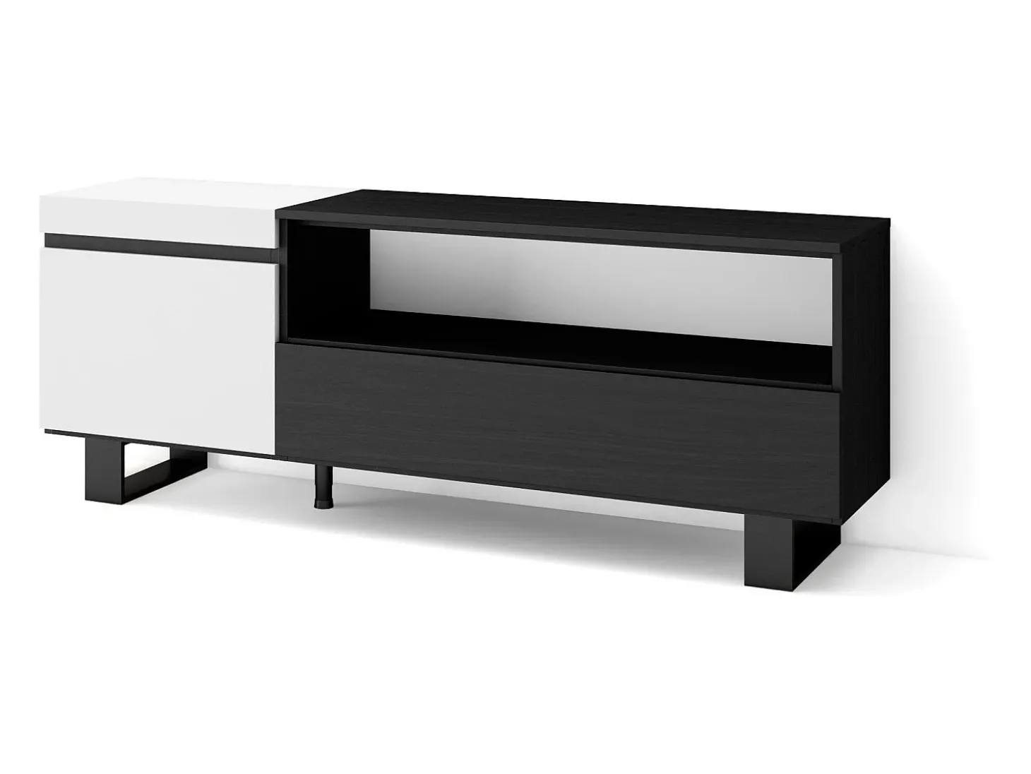 Móvel de TV, 150x35x57cm, Para televisores até 65", Design industrial, Branco e preto