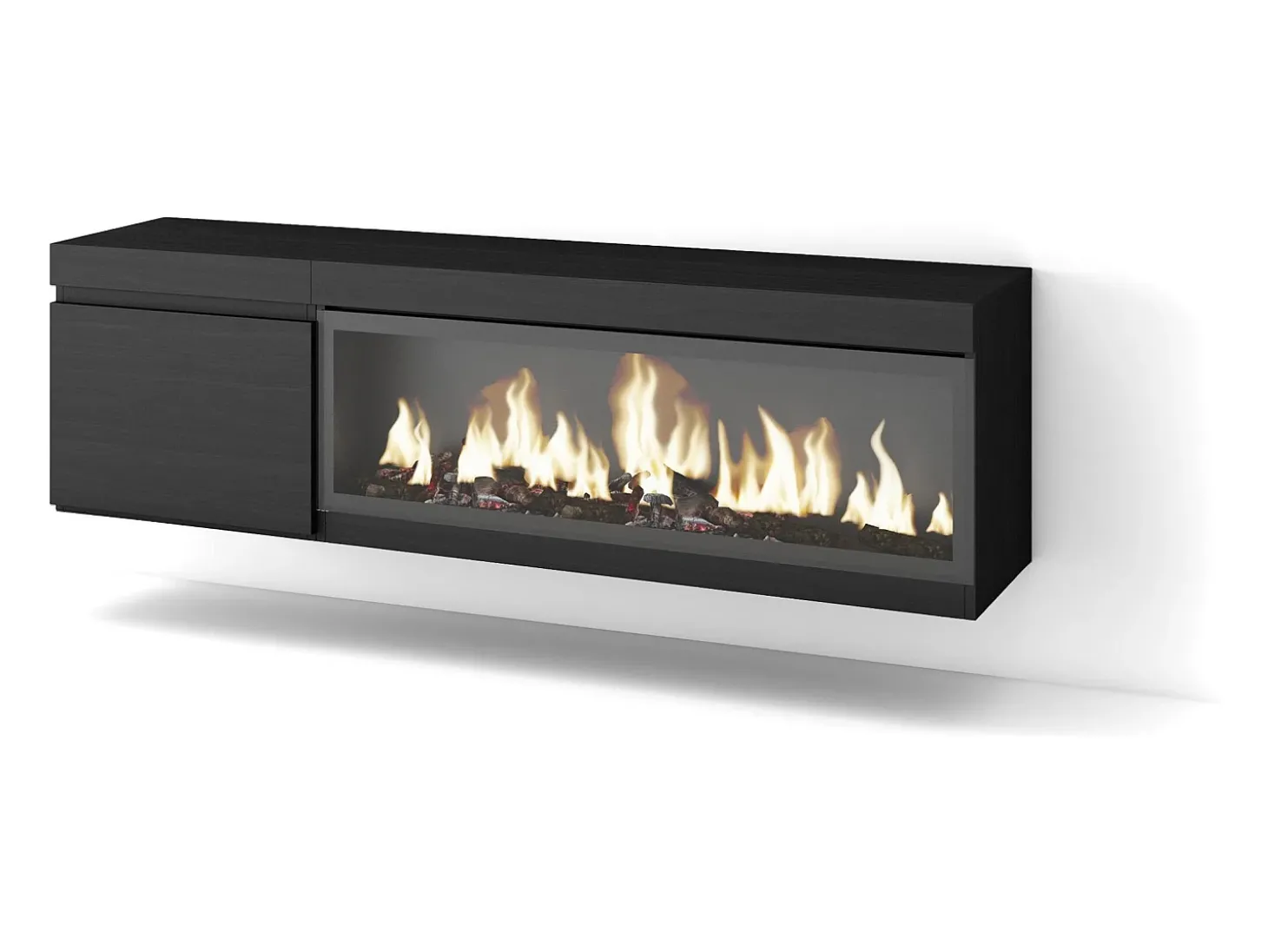 Móvel de TV, 158x35x45cm, Para televisores até 65", Lareira eléctrica XXL, Suspensos, Preto