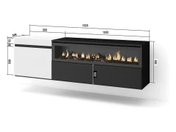 Móvel de TV, 150x35x45cm, Para televisores até 65", Lareira eléctrica, Suspensos, Branco e preto