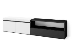 Móvel de TV, 200x35x45cm, Para televisores até 80", Estante para TV, Branco e preto