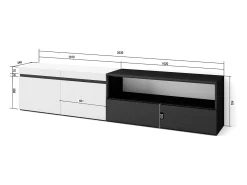 Móvel de TV, 200x35x45cm, Para televisores até 80", Estante para TV, Branco e preto
