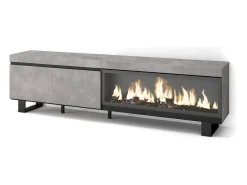 Móvel de TV, 208x35x57cm, Para televisores até 80", Lareira eléctrica XXL, Design industrial, Cimento