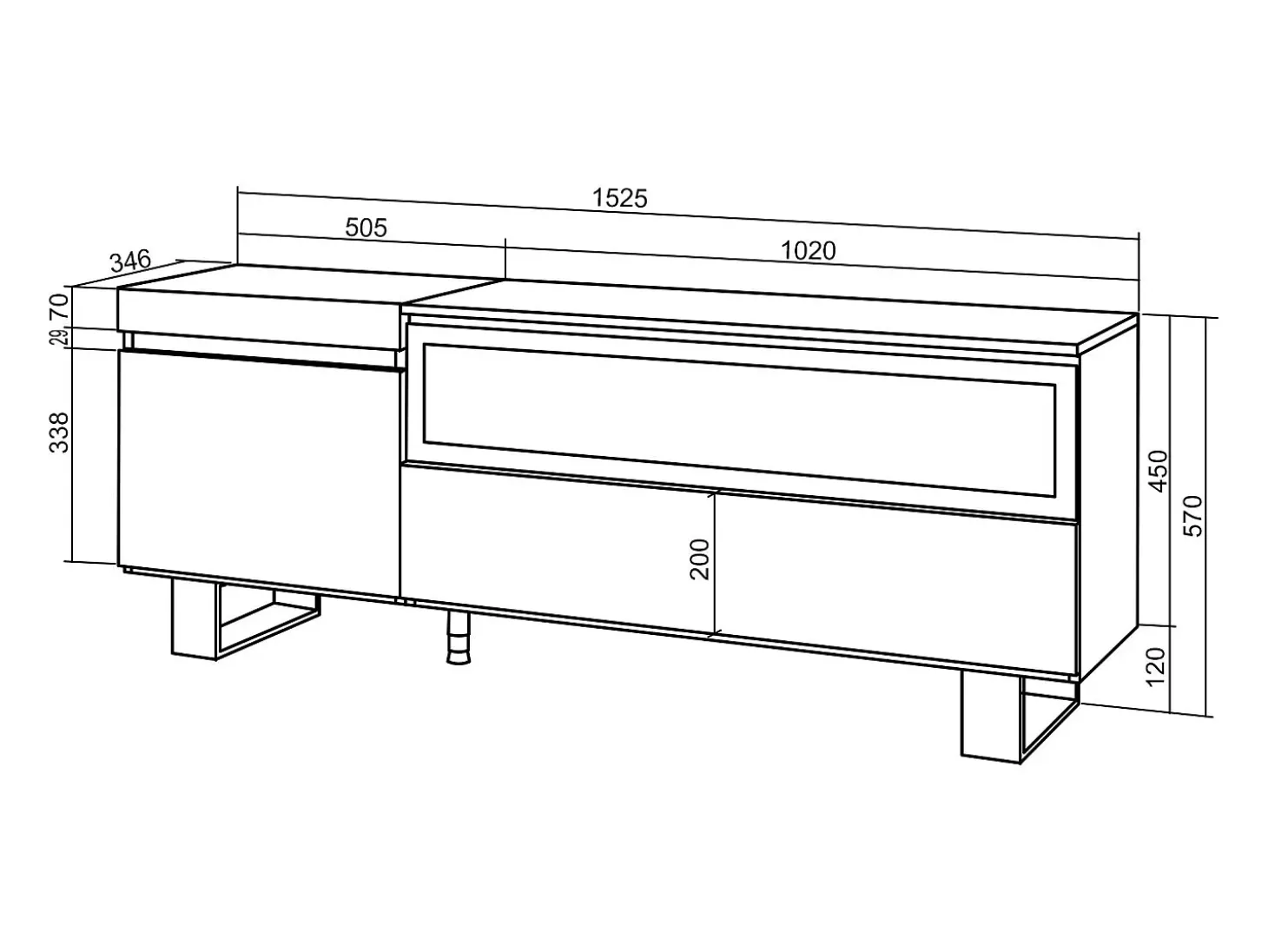 Móvel de TV, 150x35x57cm, Para televisores até 65", Lareira eléctrica, Design industrial, Carvahlo
