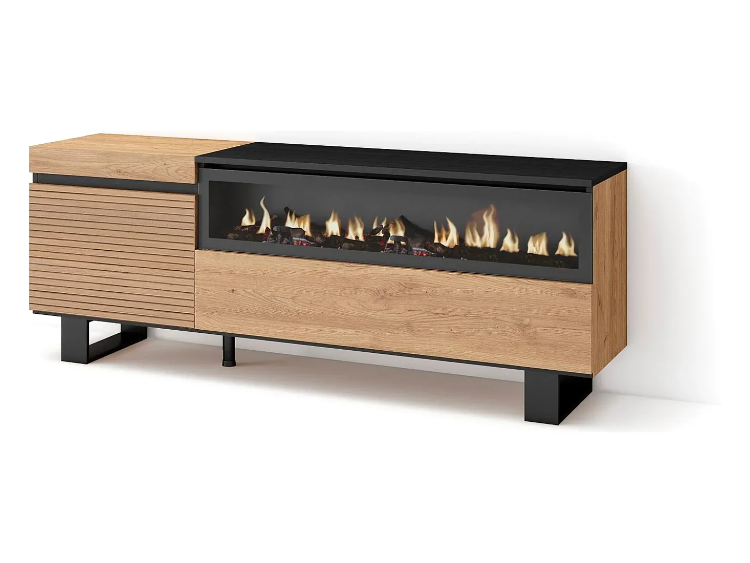 Móvel de TV, 150x35x57cm, Para televisores até 65", Lareira eléctrica, Design industrial, Carvahlo