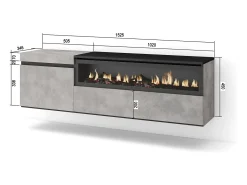 Móvel de TV, 150x35x45cm, Para televisores até 65", Lareira eléctrica, Suspensos, Cimento