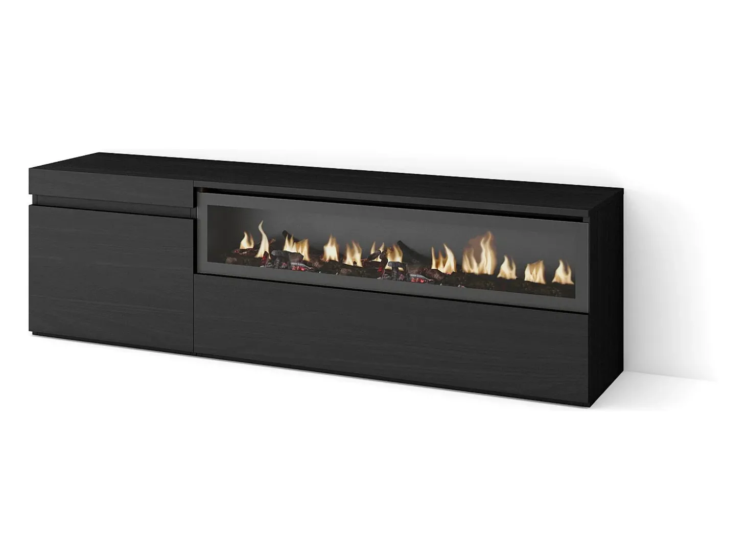 Móvel de TV, 150x35x45cm, Para televisores até 65", Lareira eléctrica, Preto