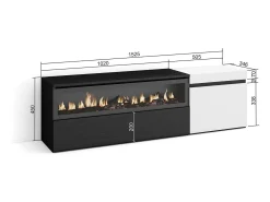 Móvel de TV, 150x35x45cm, Para televisores até 65", Lareira eléctrica, Branco e preto