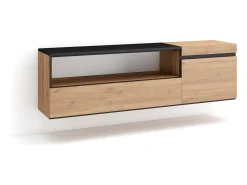 Móvel de TV, 150x35x45cm, Para televisores até 65", Suspensos, Carvahlo e preto