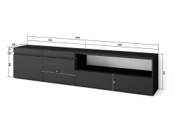 Móvel de TV, 200x35x45cm, Para televisores até 80", Estante para TV, Preto