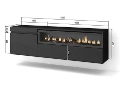 Móvel de TV, 150x35x45cm, Para televisores até 65", Lareira eléctrica, Suspensos, Preto