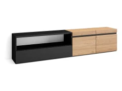 Móvel de TV, 200x35x45cm, Para televisores até 80", Estante para TV, Carvahlo e preto