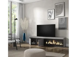 Móvel de TV, 208x35x45cm, Para televisores até 80", Lareira eléctrica XXL, Cimento